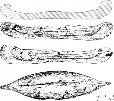 Figure 2: This sketch of a miniature ship from Viking-Age Dublin is typical of the types of artefacts associated with children (Gardela 2012, 238).